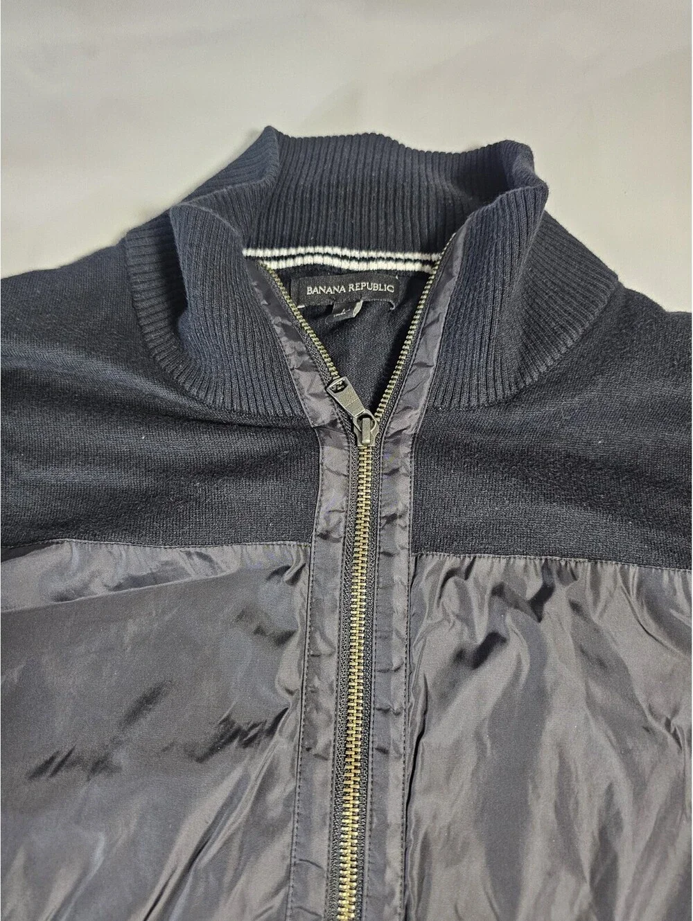 Banana Republic Men's Black Cotton Rib-Knit Full Zip Mock Neck Sweater L
